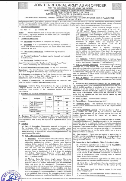 Territorial Army Officer New Vacancy 2025