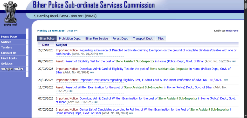 Bihar Police Enforcement Sub Inspector SI Recruitment 2025