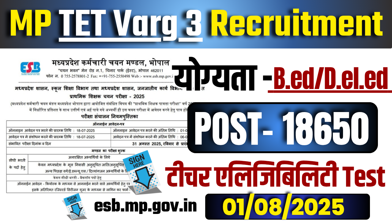 MP TET Varg 3 Recruitment 2025