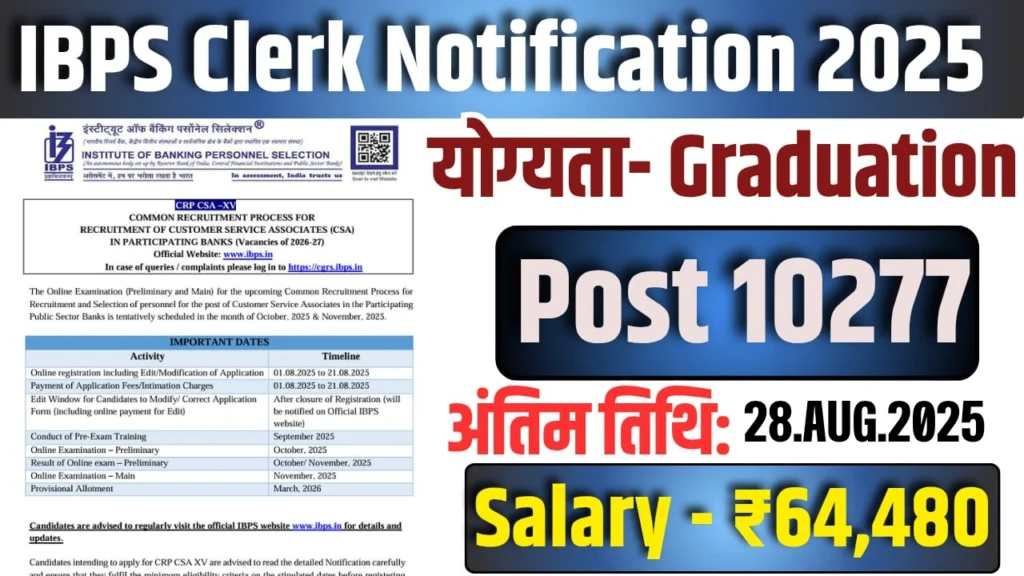 IBPS Clerk Recruitment 2025 : जानें आवेदन प्रक्रिया, परीक्षा पैटर्न, योग्यता और पूरी जानकारी