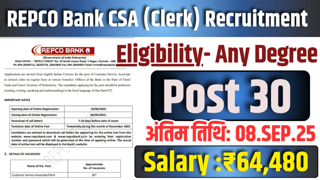 REPCO Bank Clerk Recruitment 2025
