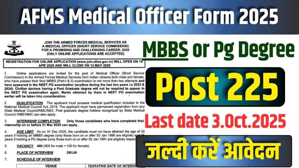 AFMS Medical Officer Recruitment 2025