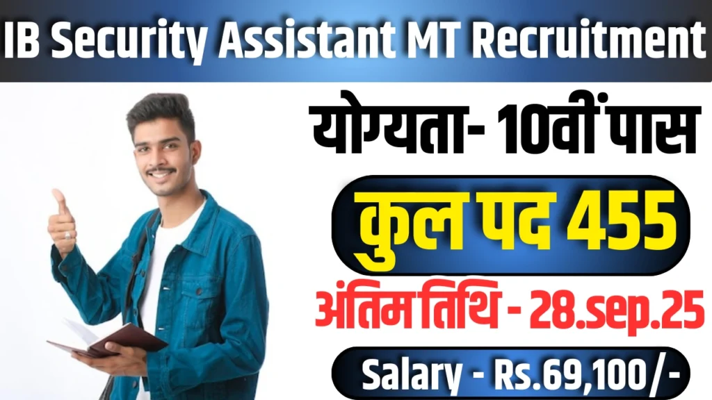 IB Security Assistant MT Recruitment 2025 : 455 पदों की वैकेंसी, जाने कब तक करें आवेदन?