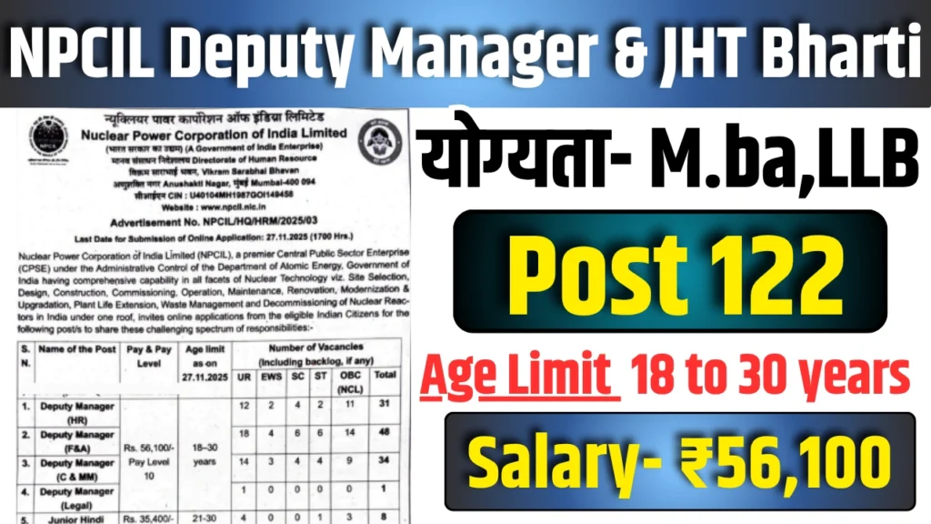 NPCIL Deputy Manager & JHT Vacancy 2025
