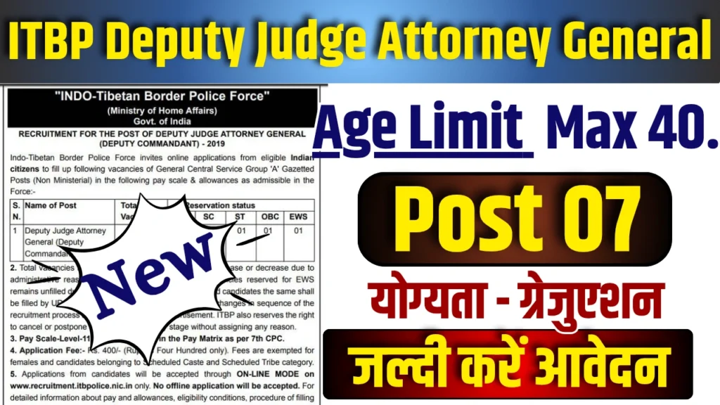 ITBP Deputy Judge Attorney General Vacancy 2025
