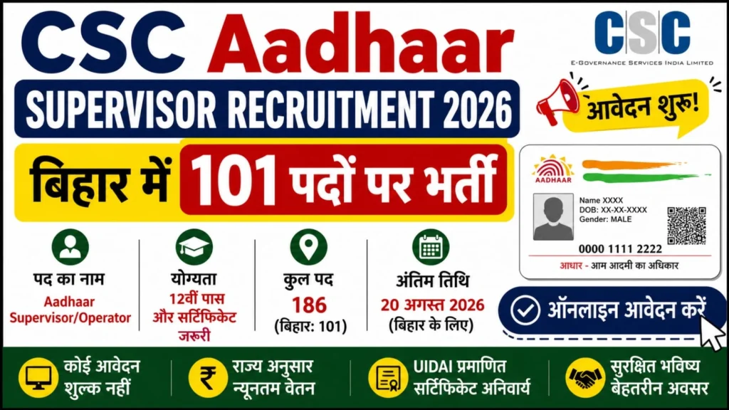 Bihar CSC Aadhaar Supervisor Vacancy 2026