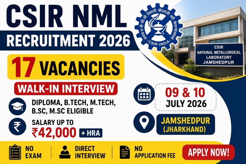 CSIR-NML Jamshedpur Vacancy 2026