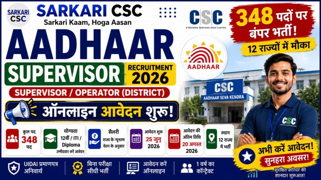 CSC Aadhaar Supervisor Bharti 2026
