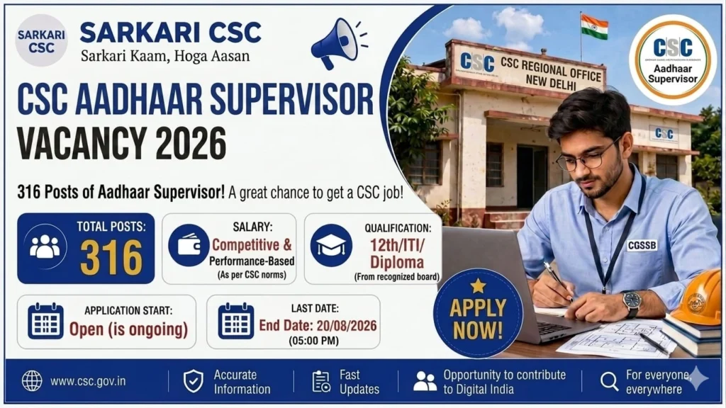 CSC Aadhaar Supervisor Vacancy 2026