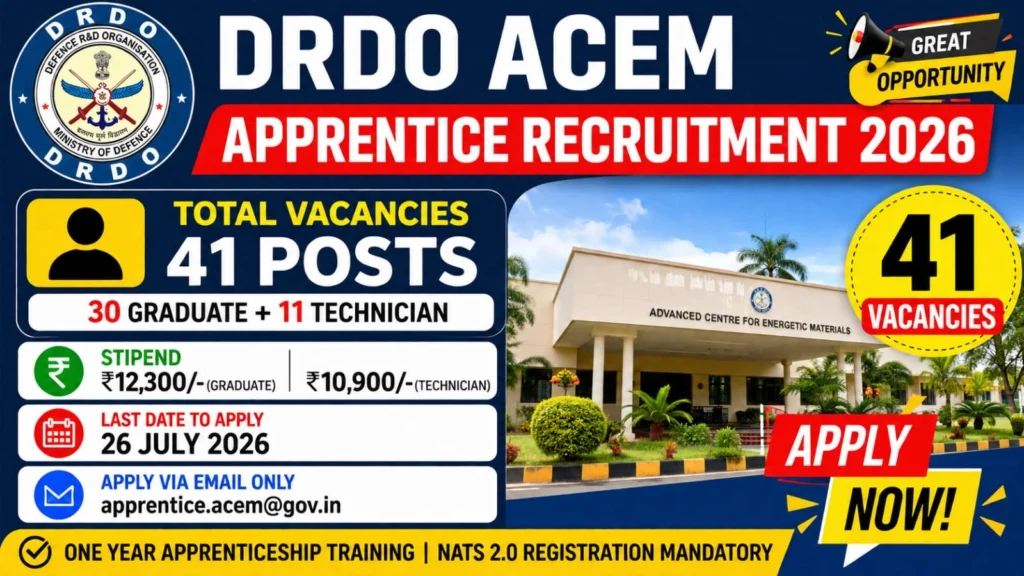DRDO ACEM Apprentice Vacancy 2026