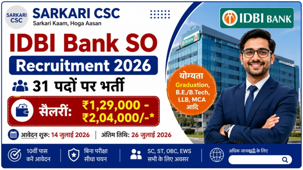 IDBI Bank Specialist Officer Vacancy 2026