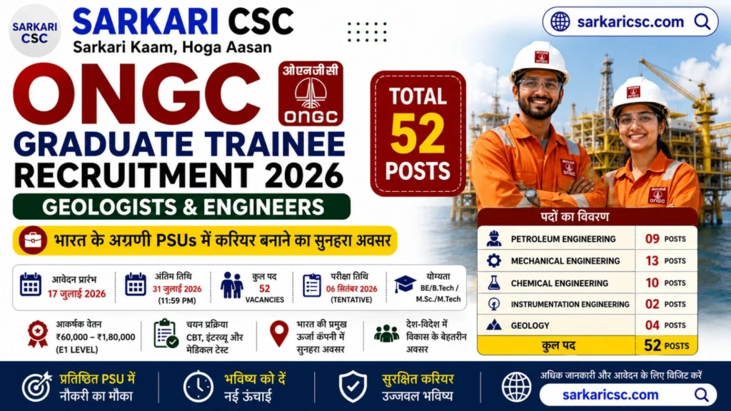 ONGC Graduate Trainee Vacancy 2026